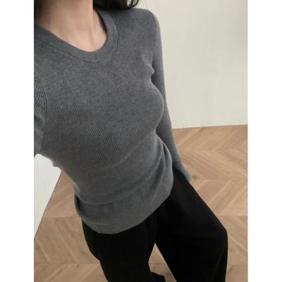 Mode und dünnes Rundhals-High-End-Strick-Basics-Shirt Damen Frühling Einfaches Innenoberteil Minimalistischer Pullover