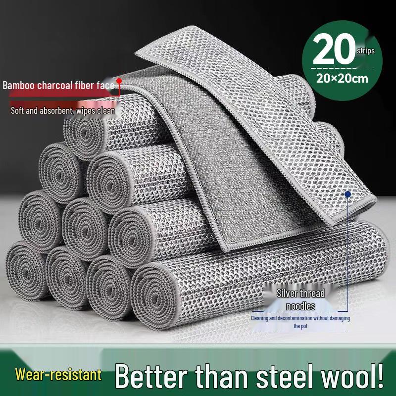 Silver Wire Double-Layer Dishcloth & Scouring Pad - Non-Stick Oil Resistant Kitchen Essential