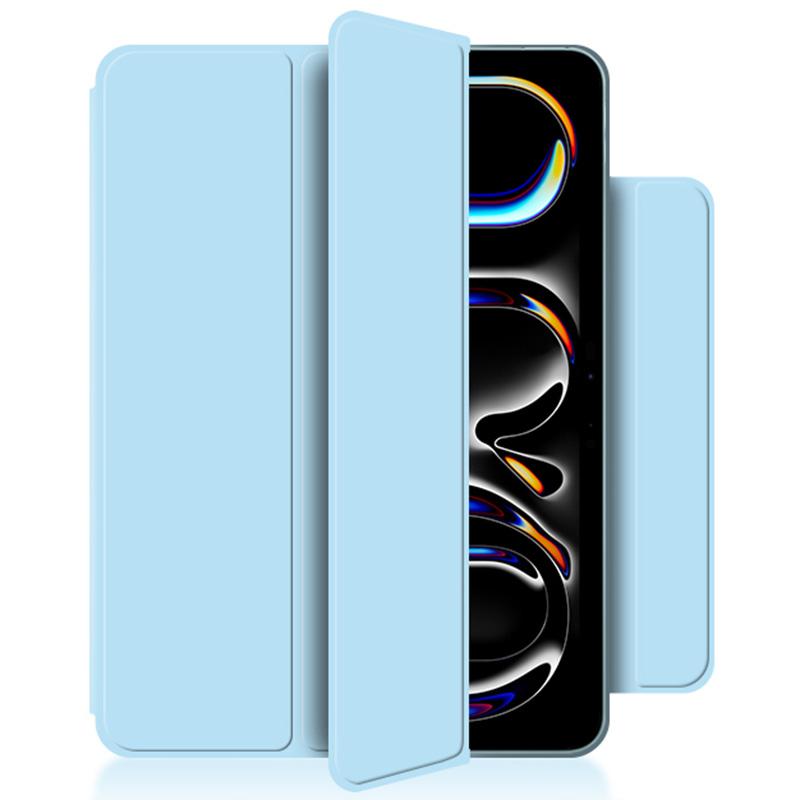 

For iPad Pro 11 (2024) (M4) Case Magnetic Attachment PU Leather Drop-Proof Tablet Cover with Tri-Fold Stand Baby Blue