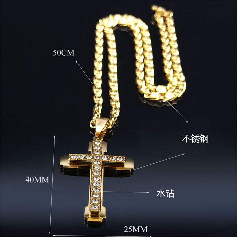 YQ 316L Stainless Steel Luxury Zircon Cross Chain Necklace Pendant For Men Women Jewelry Accessories