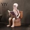 Funny Skeleton Decor Sitting On Toilet Resin Figurine, Realistic Skull Tabletop Unique Living Room Ornament, Creative Halloween Home Office