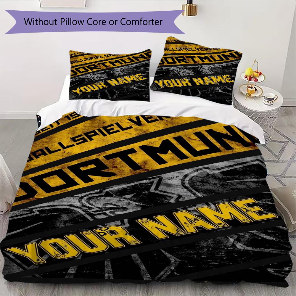 Custom Name Dortmund Pattern Bedding uilt Set uilt Cover Pillowcase Home Decoration Birthday Gift (1*duvet cover+2*pillowcase without core)