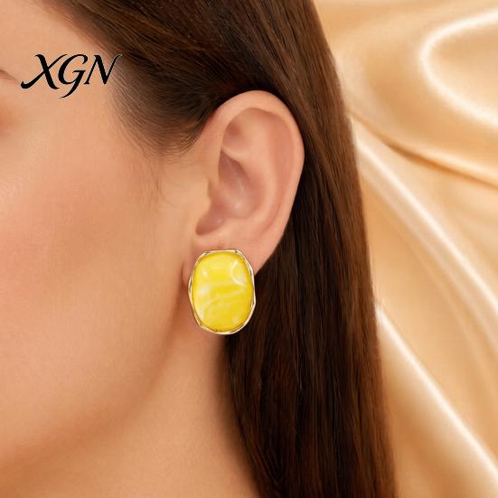 Gift for Her on Birthday 1 Pair Natural Healing Stone Stud Earrings Women, Gold Lightweight Daily Wear Plated Oval Resin Earrings, Faux Crystal