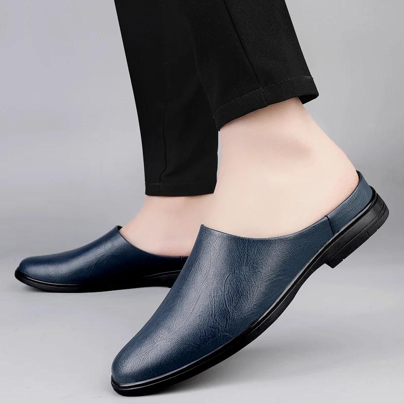 Fashion Fashion Men Half Loafers Genuine Leather Slippers 2025 New Loafer Slides Breathable Mules for Man Outdoor Lightweight Half Shoes