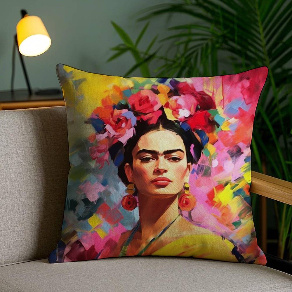 

F-Fridas Painting Art Pillow Case Anti-dustmite Pillowcase Invisible zipper silky short plush Sofa cushion cover 16x16Inch
