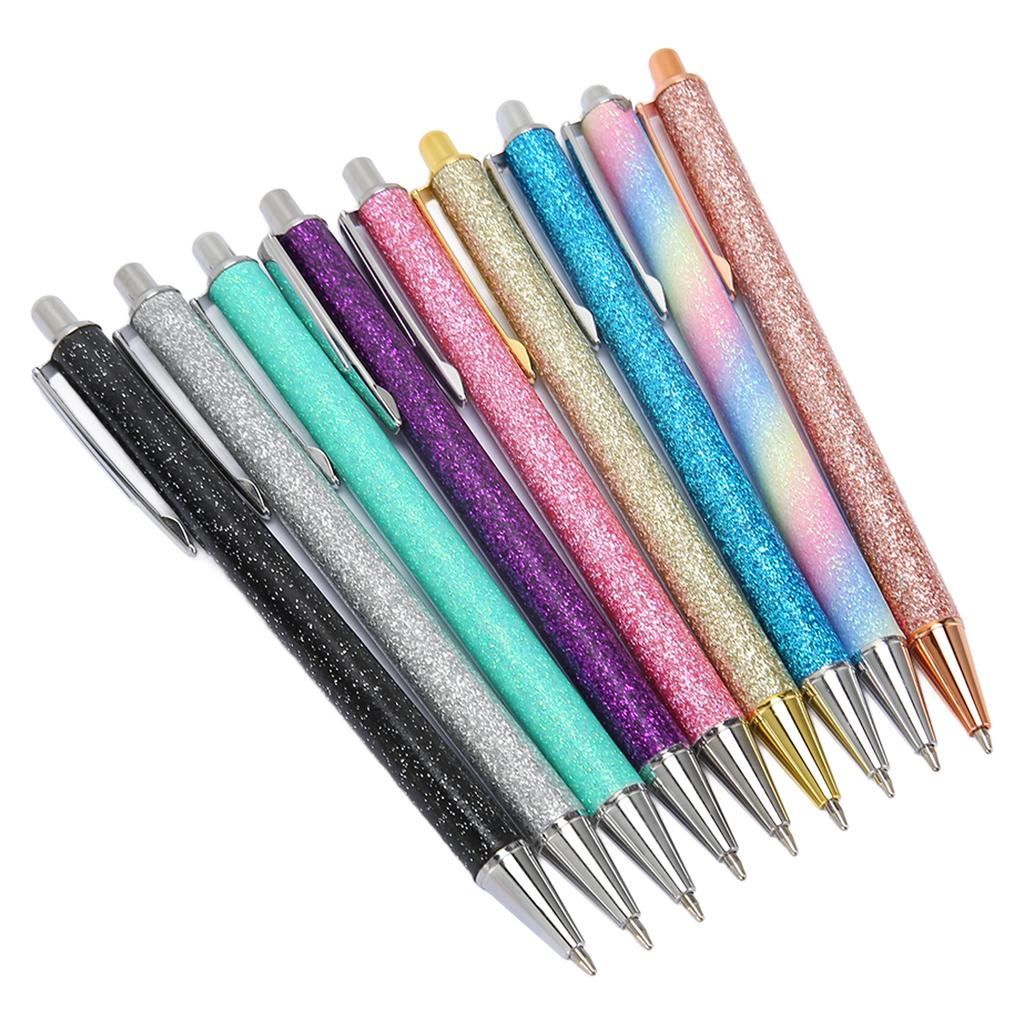 9Pcs Ball Point Pen Black Refill Glitter Style Pocket Clip Metal Tip Smoothing Writing Pens for Shcool Office Business