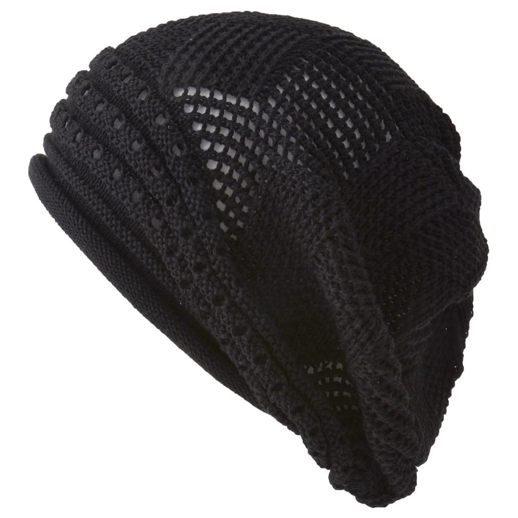 CHARM Cotton Roll Knit Cap Racha Loose Stylish Medical Hat 100% [Free Size/Black] Fitted,