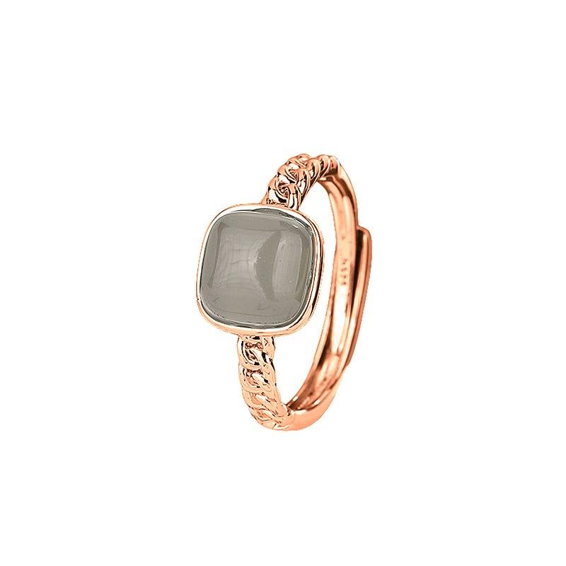 PONYKISS Tibetan Silver Square Jade Chain Adjustable Rings for Women Trendy Fashion Minimalist Chinese Style Accessories