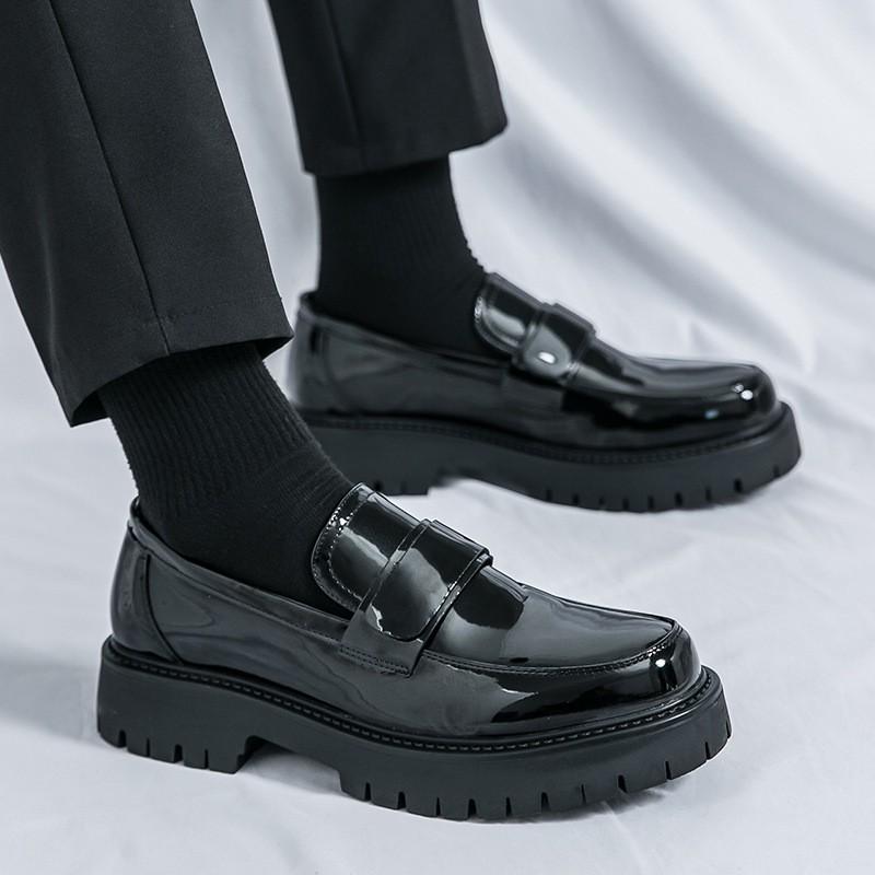 Chaussures Mocassins Homme Style Britannique Semelle Épaisse à Enfiler Bout Rond Cuir PU Décontractées Taille 46
