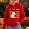 Cute Ghost Witch Hat Pumpkin Bat Hooded Top Women Spooky Season Preppy Style Autumn Pullover for Halloween Night Event Clothing