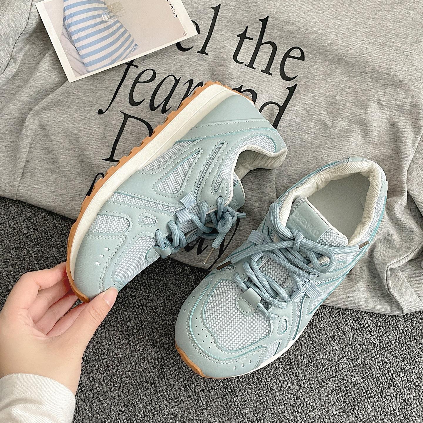 

Легкие повседневные ретро белые туфли на плоской подошве с внутренней платформой, увеличивающей рост, женские, новинка лета 2025 года, дышащая спортивная женская обувь для ношения с юбкой 40 синий