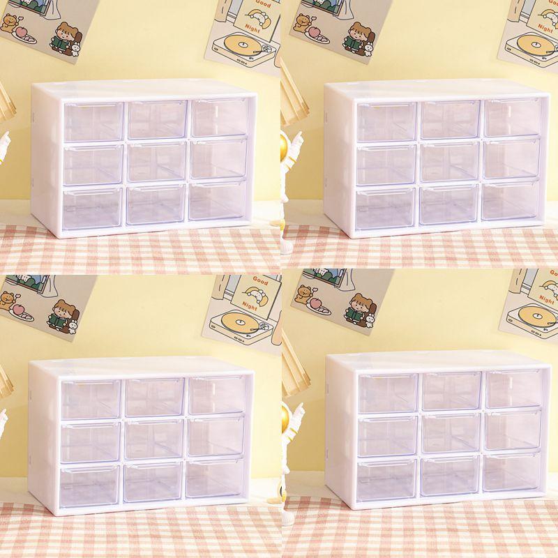 4pcs 9 Grid Storage Boxes Organizer Transparent Small Drawer Partitioned Student Desktop Wall-mounted Sundries Storage Box Cute