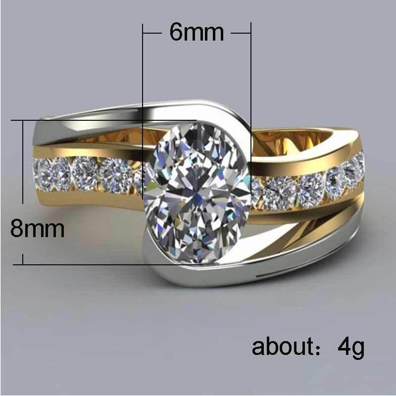 Modeschmuck, Zweifarbig galvanisierter Zirkon Verlobungsring in Gänseeiform.