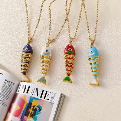 Ozean-Serie Bunter Fisch Anhänger Textur Halskette für Damen Luxus Verstellbare Halskette Niedliches Meeresparty Spicy Girl Accessoire