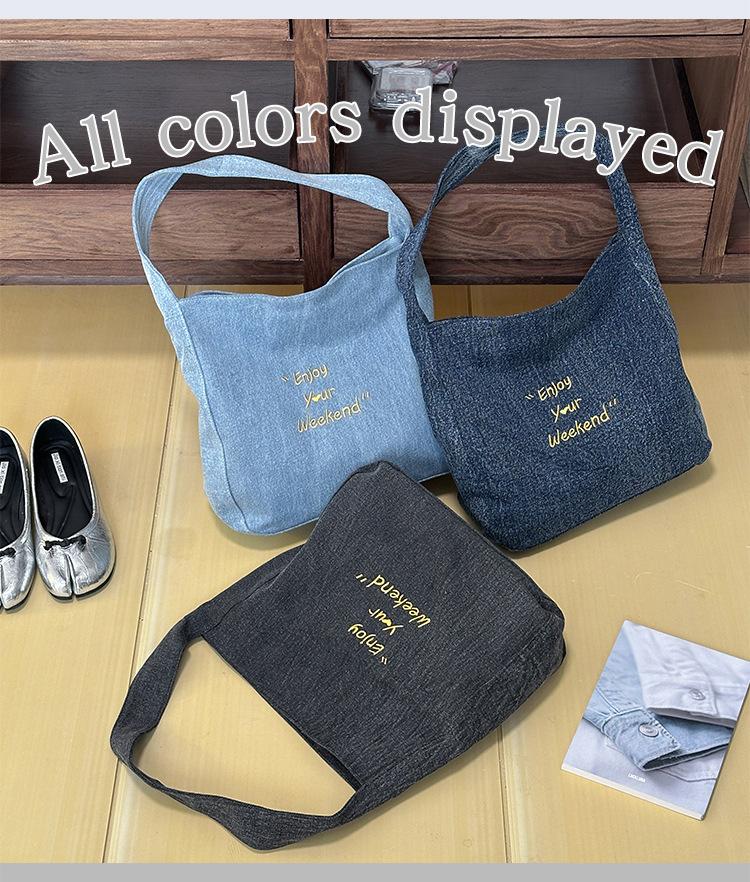 Hand Carrying Large Capacity Denim Tote Bag Women's Korean Edition Summer Simple Casual Shoulder Bag 2025 Premium Women's Bag