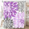 Luxury Floral Shower Curtain Set, Purple Gray, Waterproof Fabric with Hook Rings for Bathtub Decoration Home Bathroom Accessorie