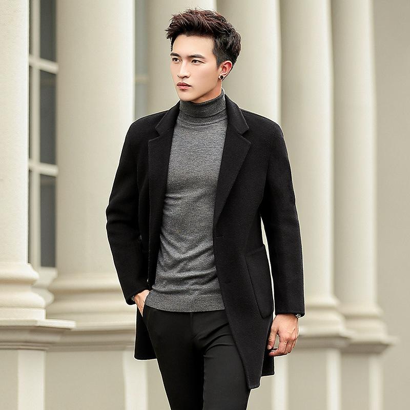 

Двустороннее пальто Cashless, мужское шерстяное пальто средней и длинной длины, зимнее, плюс пуховая шерсть, шерстяное, облегающее 3XL