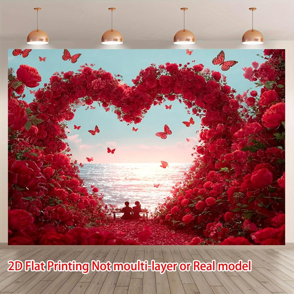 Manor Romantic Red Rose Wall Hanging Printed Tapestry Grassland Enthusiast Lover Anniversary Commemoration Lady Portrait Photo S 74x94cm(29x37in)