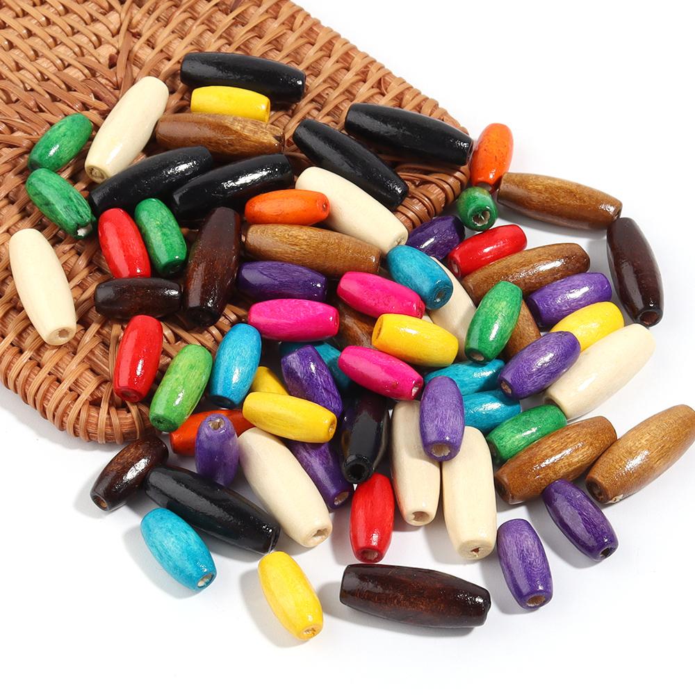 100pcs/lot Natural Wooden Beads Colorful Oval Shape Wood Beads Loose Spacer Beads For Jewelry Making DIY Bracelet Accessories