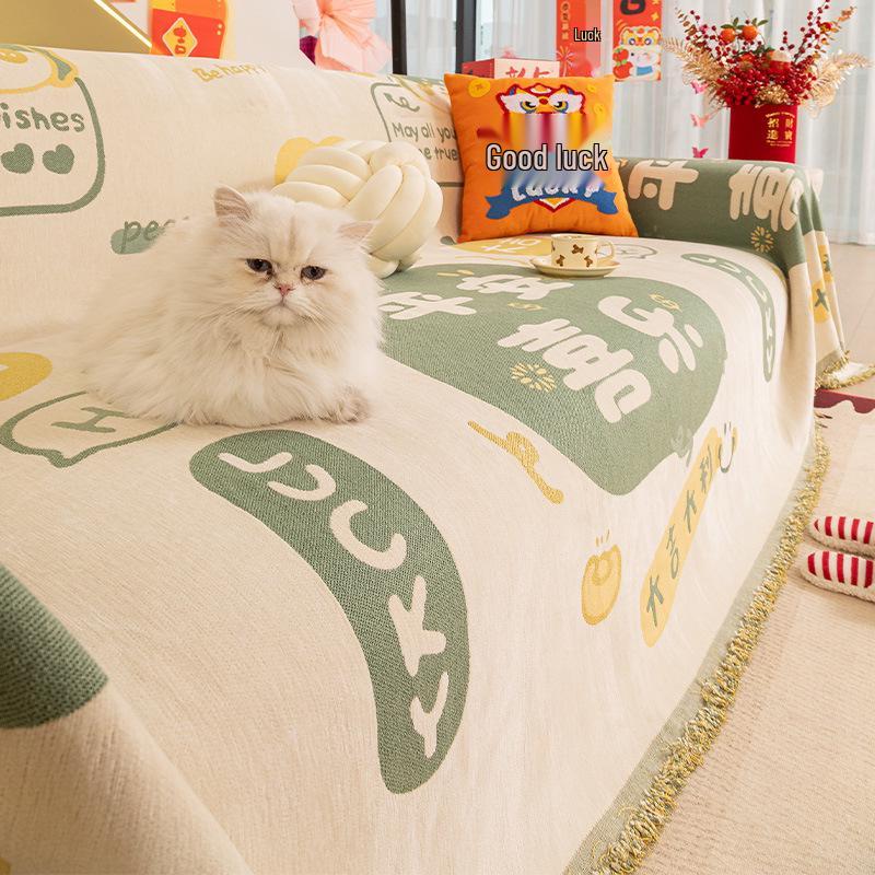 Festive Red Chenille Sofa Throw: All-Season Blanket & Full Sofa Cover in Chinese Trend Style 180x130 cm