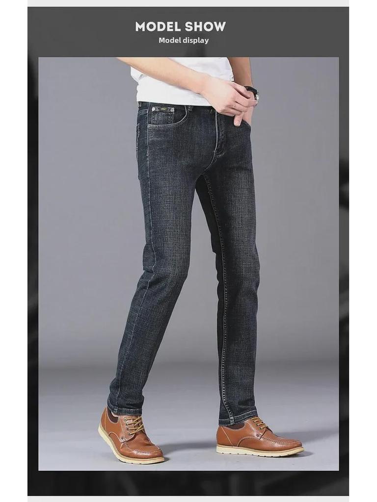 Leedex Men's Spring/Summer Straight-Leg Elastic Jeans - Casual and Lightweight