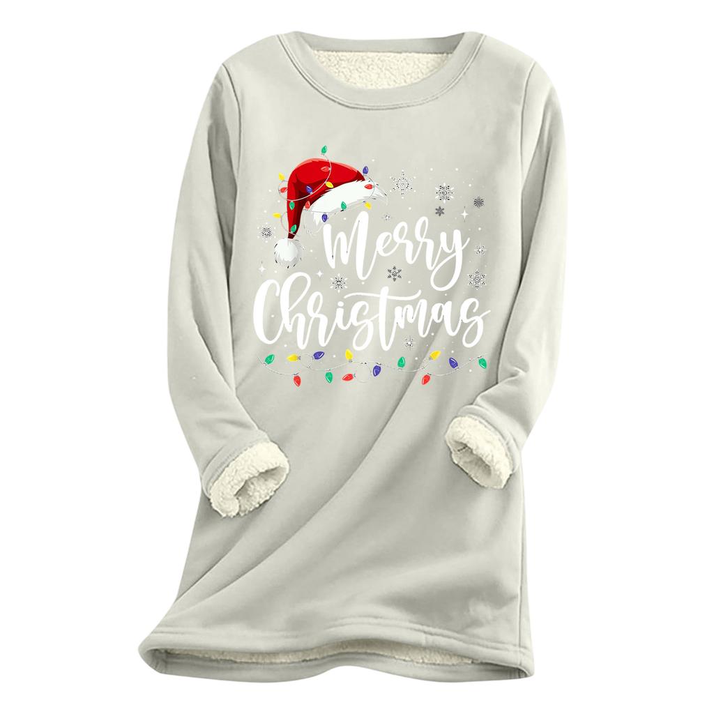 Top Lung Gros Pluș Lână Miel Cald cu Imprimeu de Crăciun pentru Femei