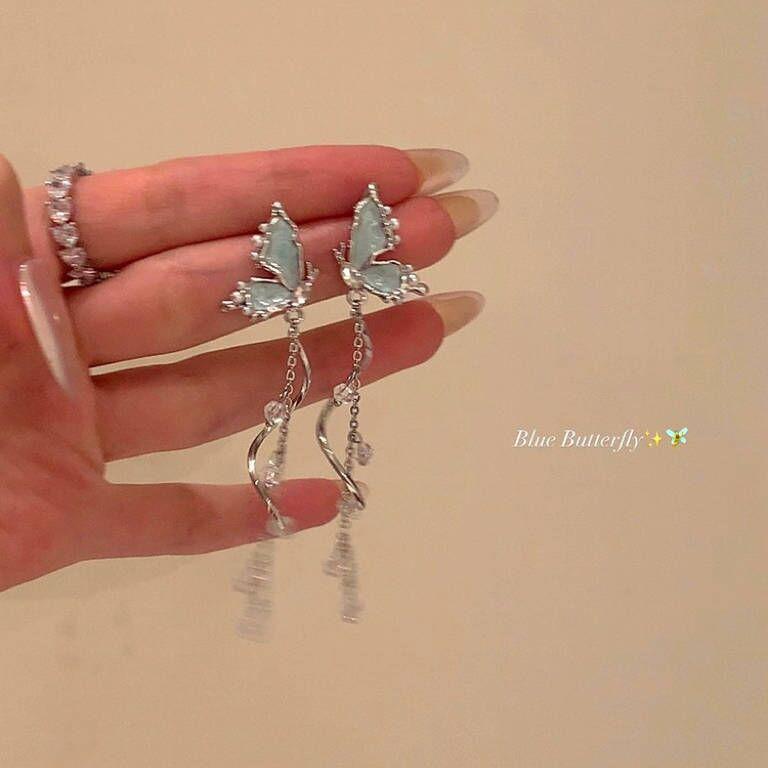 Korean-Style High-End Tassel Bow Earrings - Elegant Long Design for Women