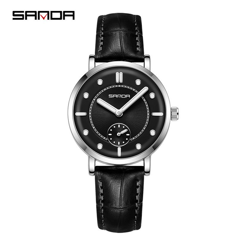 Fashion Sanda 1140 Top Brand Quartz Watch Simple Waterproof Leather Belt Women's Night Light Trendy Wristwatches For Ladies