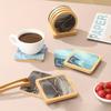 Coaster Set (1pc) – Bamboo Waterproof, 6-Hole Base + 2 Wave/2 Turquoise/2 Marble Round Coasters, Simple Elegant Design