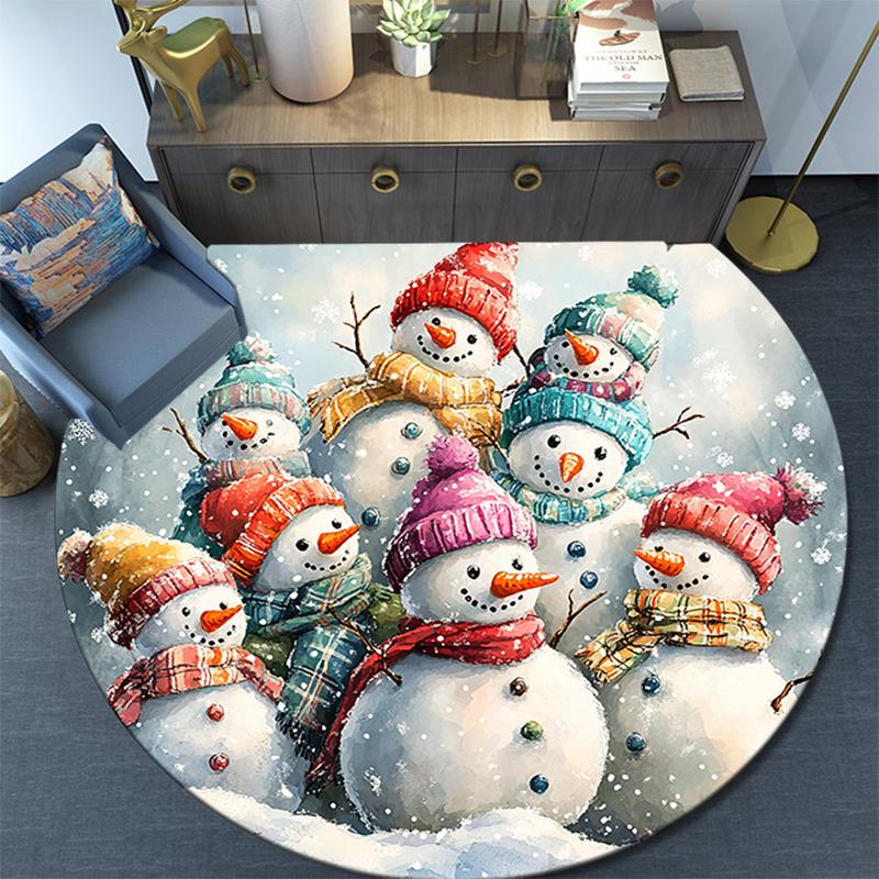 Snowmen Round Area Rug,Carpet Rug for Living Room Bedroom Sofa Playroom Decor,Non-slip Floor Mat