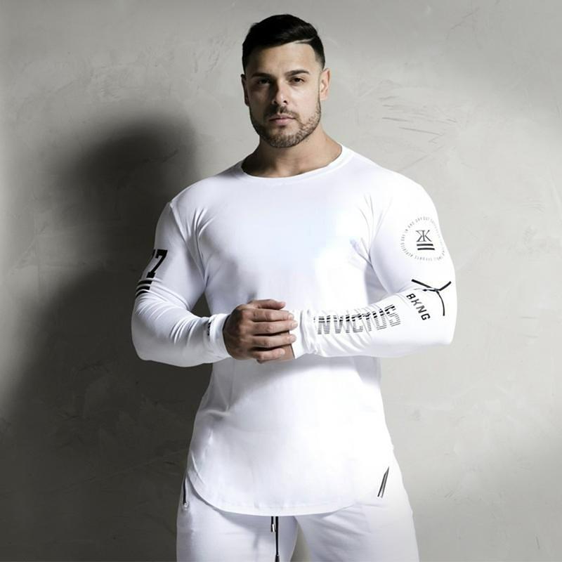 European and American Spring and Autumn Sports Long-sleeved Cotton T-shirt Men's Running Round Neck Slim Fitness Suit