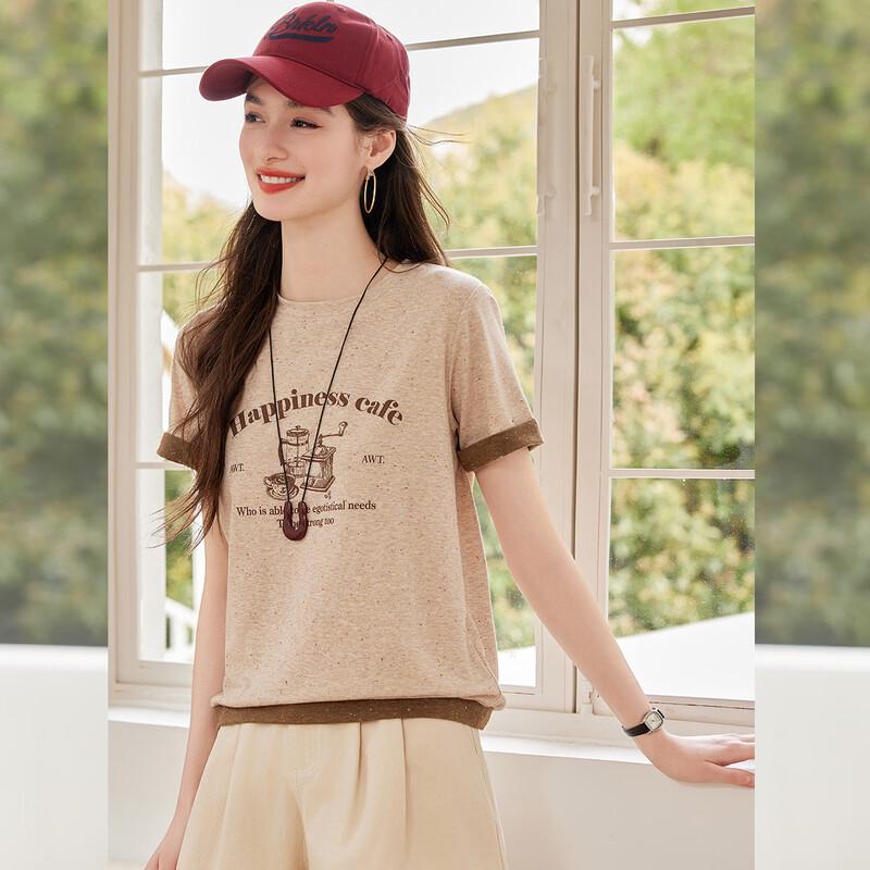Bailuyu Women s Summer Printed Color Block Short Sleeve T-shirt S