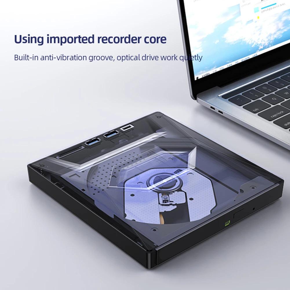 5 In 1 Portable CD DVD ROM with USB/Type-C Ports+ SD/TF Disk Reader Rewriter Drive for Mac/Linux Windows XP/10/8/7 Laptop PC