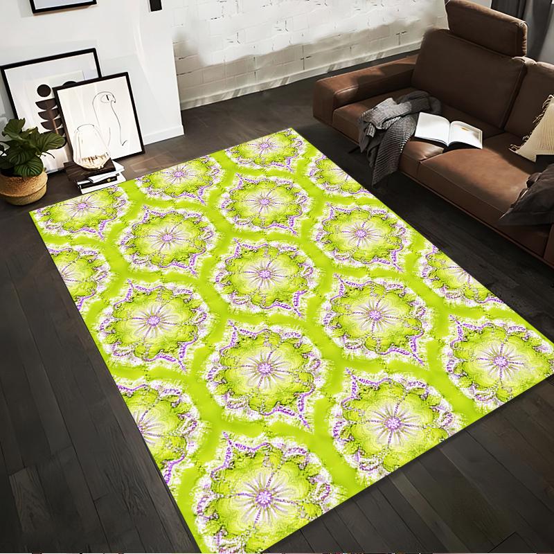 

Floral Geometric Green Carpet with Abstract Mandala Pattern Design Suitable for use as an anti-slip for living room bedroom sofas 40x60cm( 15x23in )