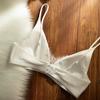 French Satin Lace Triangle Cup Push-Up Bra for Small Breasts - Women's Anti-Sagging Lingerie with Side Support.