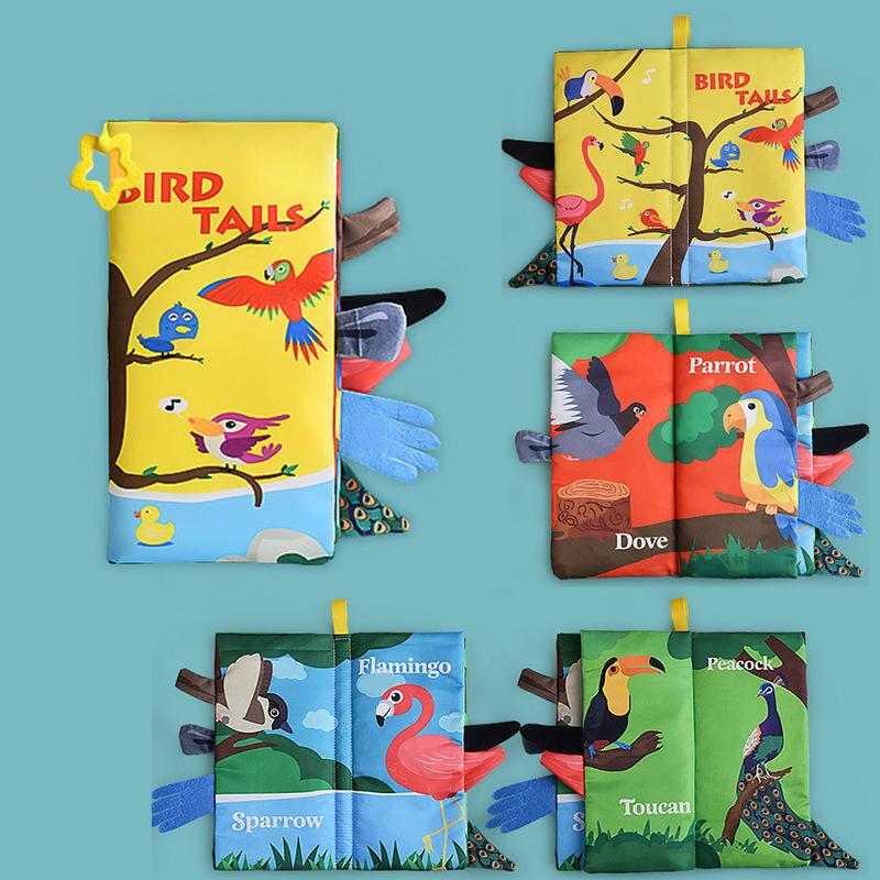 Livre en tissu à queue de 8 pages Toucher et sentir Livres doux pour nourrissons Animaux de dessin animé Développement Interactif Jouets d'éducation précoce Pour Bébé