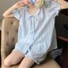New ArrivalS Open Run Women S Check Pattern Frill Short Sleeve Pajama Set