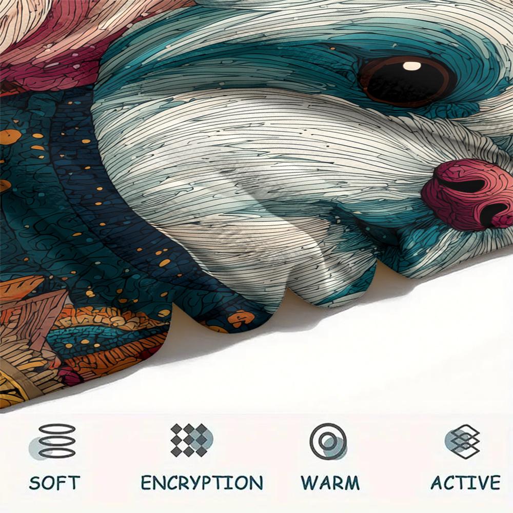 Colorful Maltese dog,pattern Flannel Blanket, High quality Comfortable for All Seasons, Home Decor, Warmth and Comfort, Perfect for Gifts.