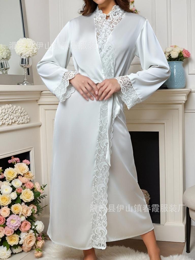 Neuer einfarbiger Spitzen-Nachthemd-Bademantel-Pyjama für Damen