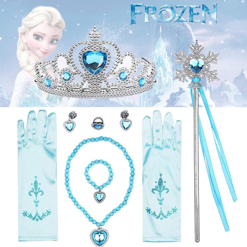Dětská Frozen Elsa Princezna Plastová Korunka Kouzelná Hůlka Náhrdelník Náušnice Mašlička Rukavice Sada