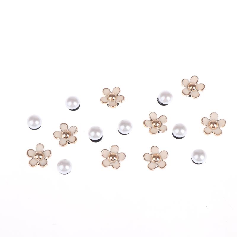16Pcs Fashion Shoe Charms Set Accessories Hole Shoe Buckle Summer Cute Pearl Daisies 3D Shoes Decorations