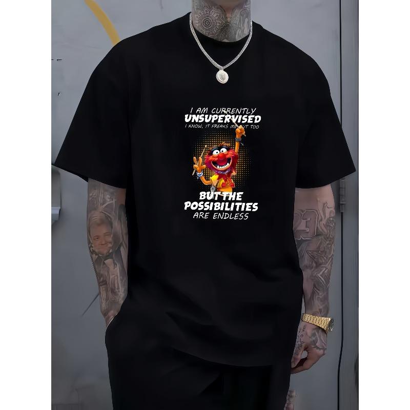 

Европейские размеры Мужская тяжелая футболка с изображением культовых Маппетов Эрние Барабанщик Текст песни - Повседневная музыкальная футболка для концертов, уличной моды S чёрный