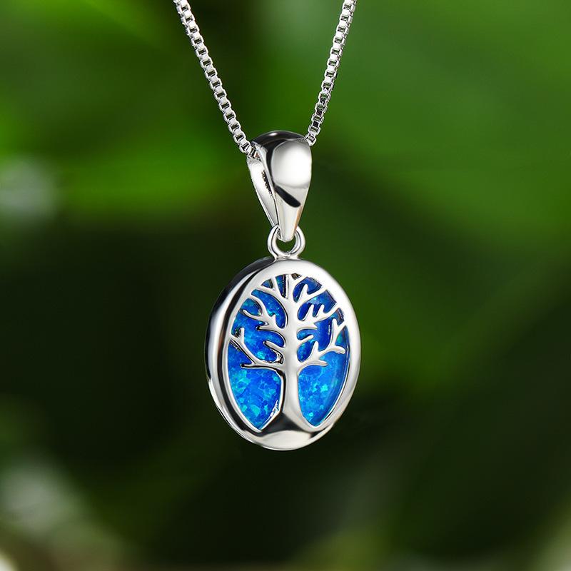 Blue Hope Tree Necklace Hollow Tree of Life Pendant New Jewelry