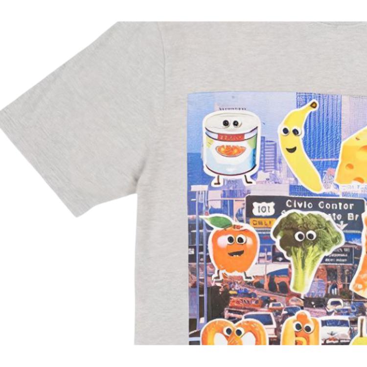 Palace Vegetable Cartoon Print Short Sleeve T-Shirt Unisex Tops Grey-Marl P12TS019