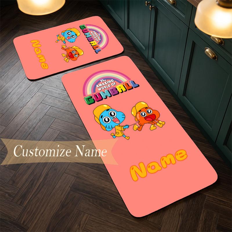 Gumball (1) Customize Name Flannel Kitchen Mat Soft Non-Slip Kitchen Floor Runner Rug for Home Kitchen Decor