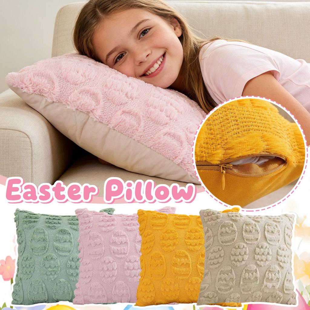 Decorative Pillowcase, Easter Pillowcase, Easter Egg Plush Pattern Headrest, Living Room Sofa Decoration, Festival Pillowcase, Headrest.
