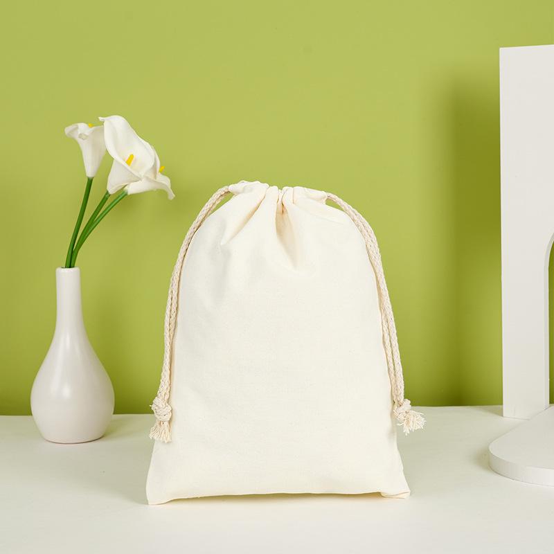 Blank Canvas Drawstring Bag with Cotton Rope for Nuts or Rice, Custom Logo Printing Available