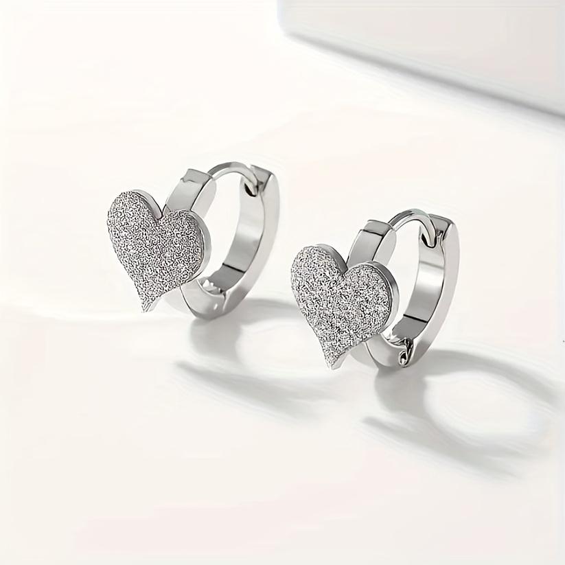 1Pair of Heart-shaped Matte Earrings, Stylish Classic Design, Perfect for Daily Wear Jewelry серебряный