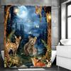 Forest Animal Butterfly Flower Tree Shower Curtain, Bathroom Decorative Shower Curtain, Waterproof Shower Curtain with Hooks