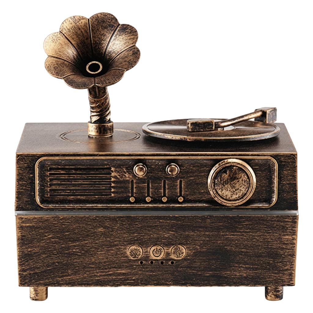 Retro Record Player Essential Oil Diffuser BT Air Diffuser Humidifier USB Charging with Timer Suitable for Room Office and Gym